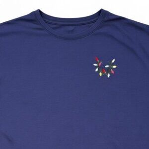 VS PINK Navy Blue Christmas Tee T Shirt Soft Cozy Sleep Large‎ Embroidered Top